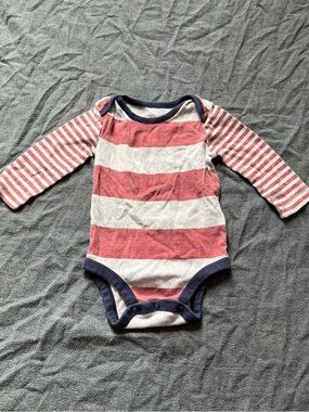 Carter’s baby boy striped grey, red and blue long sleeve onesie
